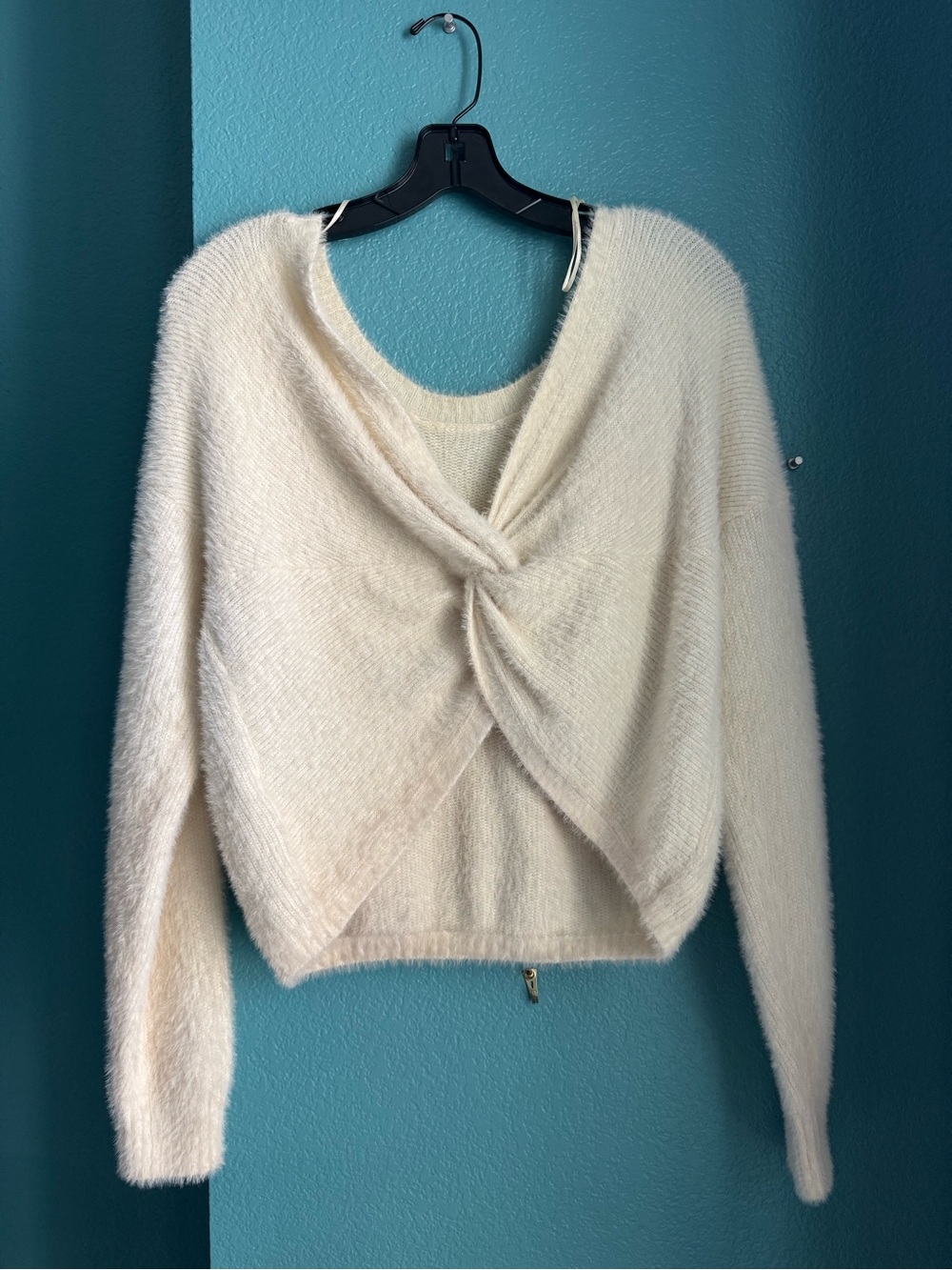 Hollister Cream Twist-Front Off-the-Shoulder Sweater